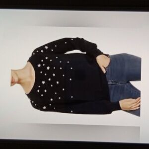 Billy T Black Sweater with Star Accents Pullover Crewneck Womens Medium